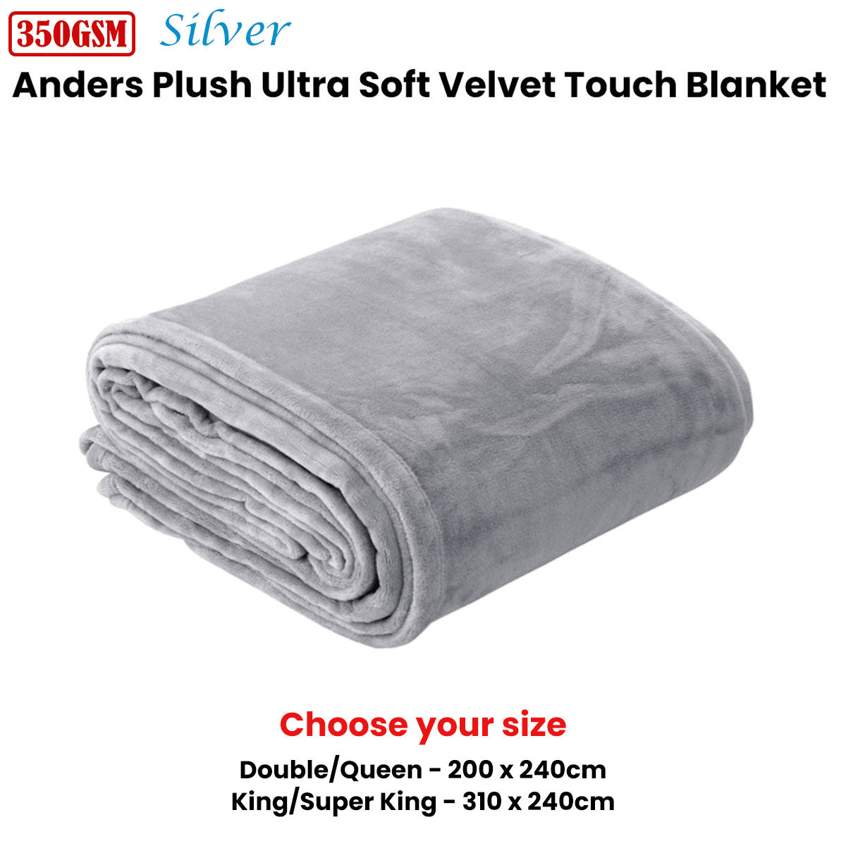 In 2 Linen 350GSM Plush Ultra Soft Velvet Touch Blanket Silver Double/Queen V442-ATX-BLANKET-PLUSHVELVET-SILVER-DS