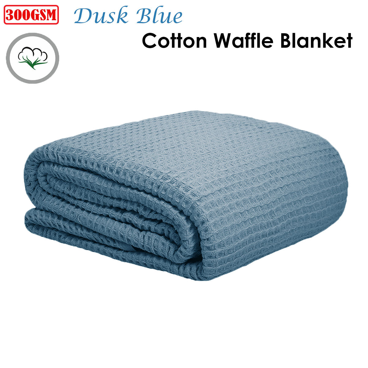 Cotton Waffle Blanket Dusk Blue Single V442-ATX-BLANKET-WAFFLE-DUSKBLUE-SB