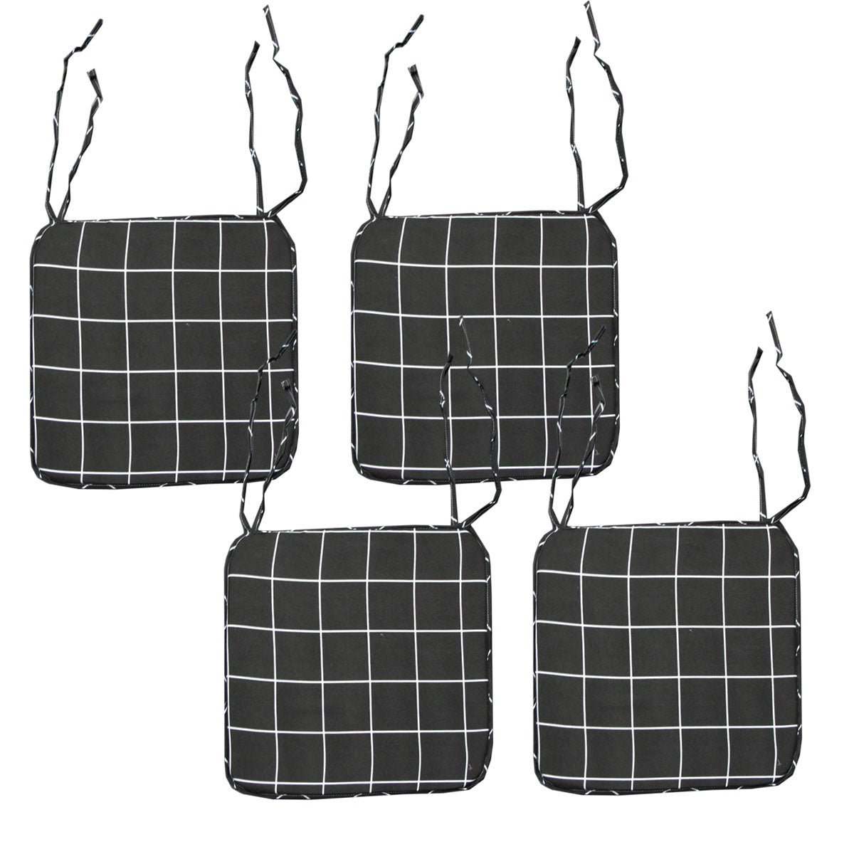 Set of 4 Square Chair Pads with Ties Checkered Charcoal V442-ATX-CHAIRCU-SETOF4CHECKERED-CHARCOAL-SQ