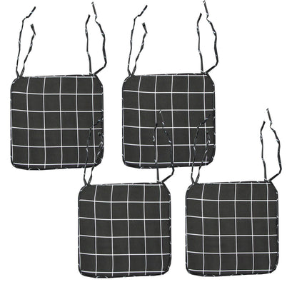 Set of 4 Square Chair Pads with Ties Checkered Charcoal V442-ATX-CHAIRCU-SETOF4CHECKERED-CHARCOAL-SQ