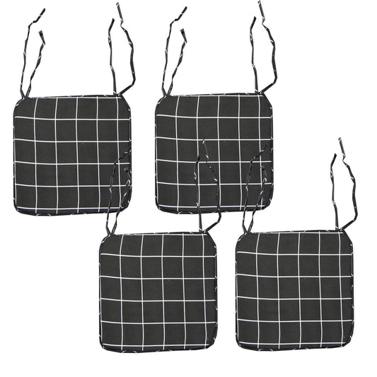 Set of 4 Square Chair Pads with Ties Checkered Charcoal V442-ATX-CHAIRCU-SETOF4CHECKERED-CHARCOAL-SQ