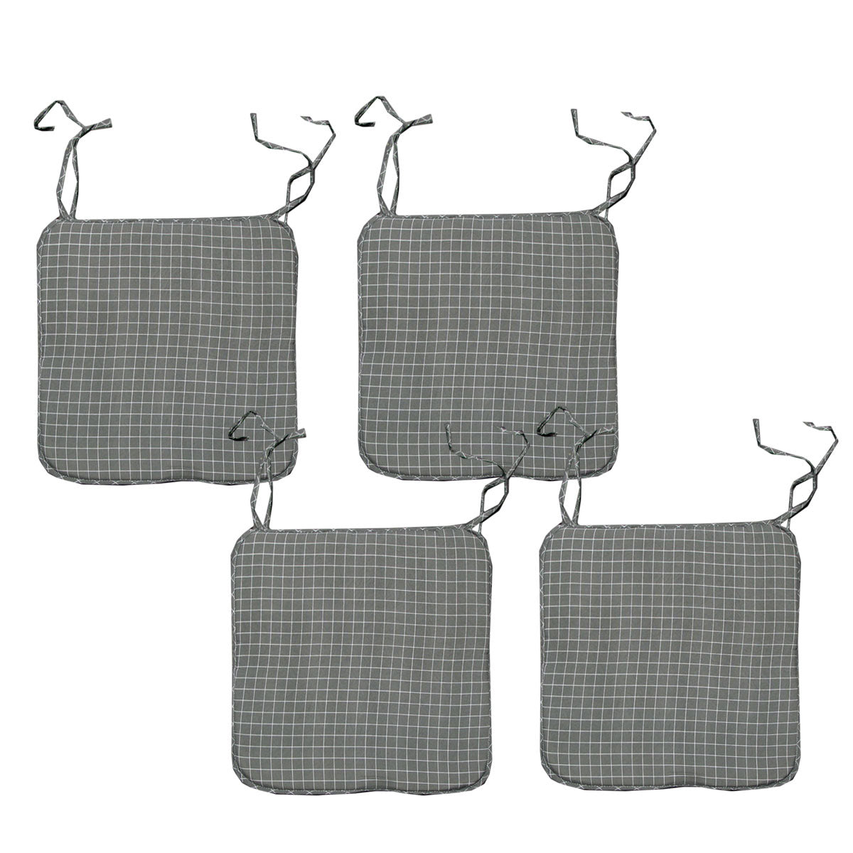 Set of 4 Square Chair Pads with Ties Small Checkered Grey V442-ATX-CHAIRCU-SETOF4CHECKERED-GREY-SQ
