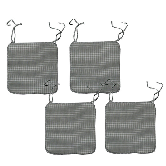 Set of 4 Square Chair Pads with Ties Small Checkered Grey V442-ATX-CHAIRCU-SETOF4CHECKERED-GREY-SQ