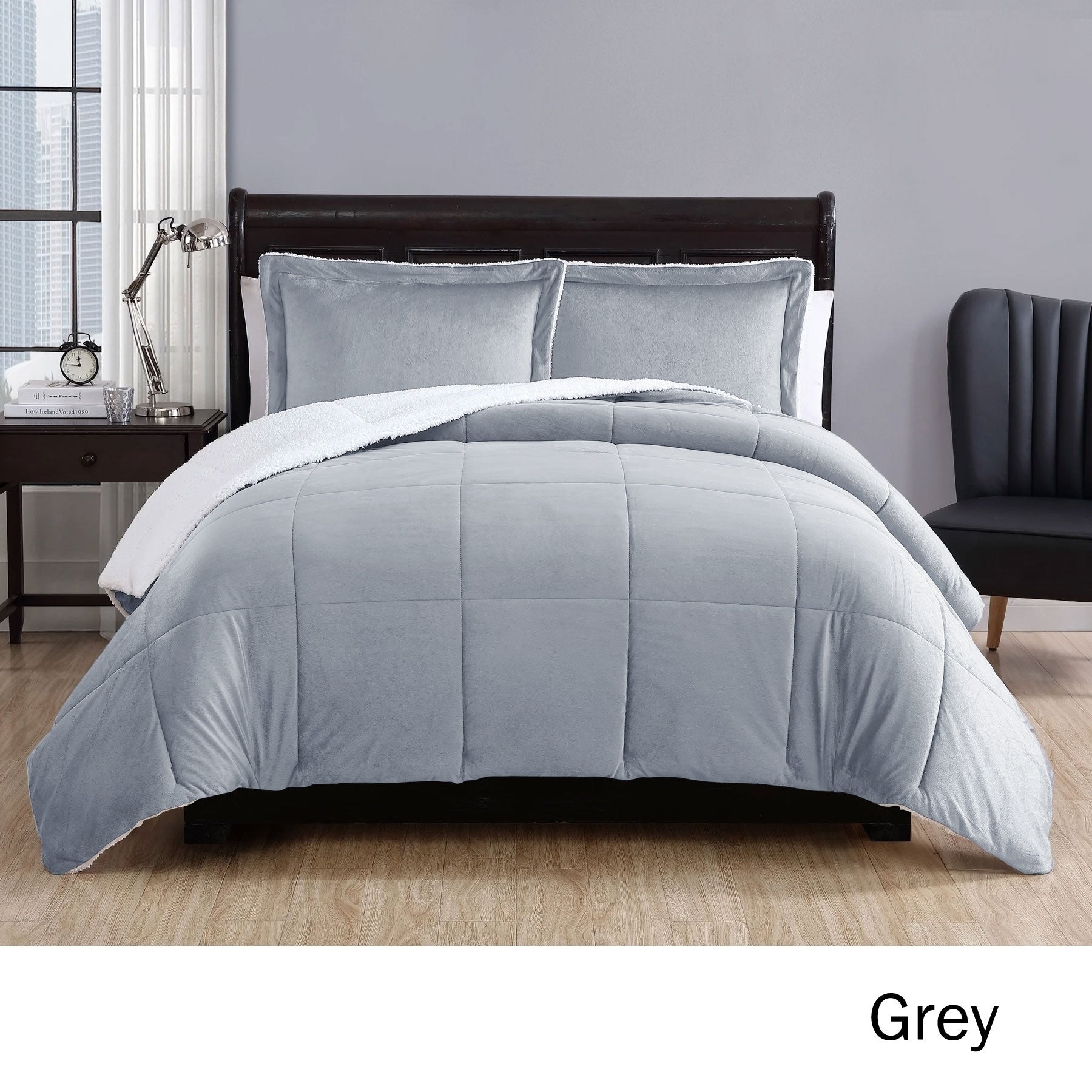 3 Piece Micro Mink Comforter Set Grey King V442-ATX-COMFORTER-3PIECEMICROMINK-GREY-KI