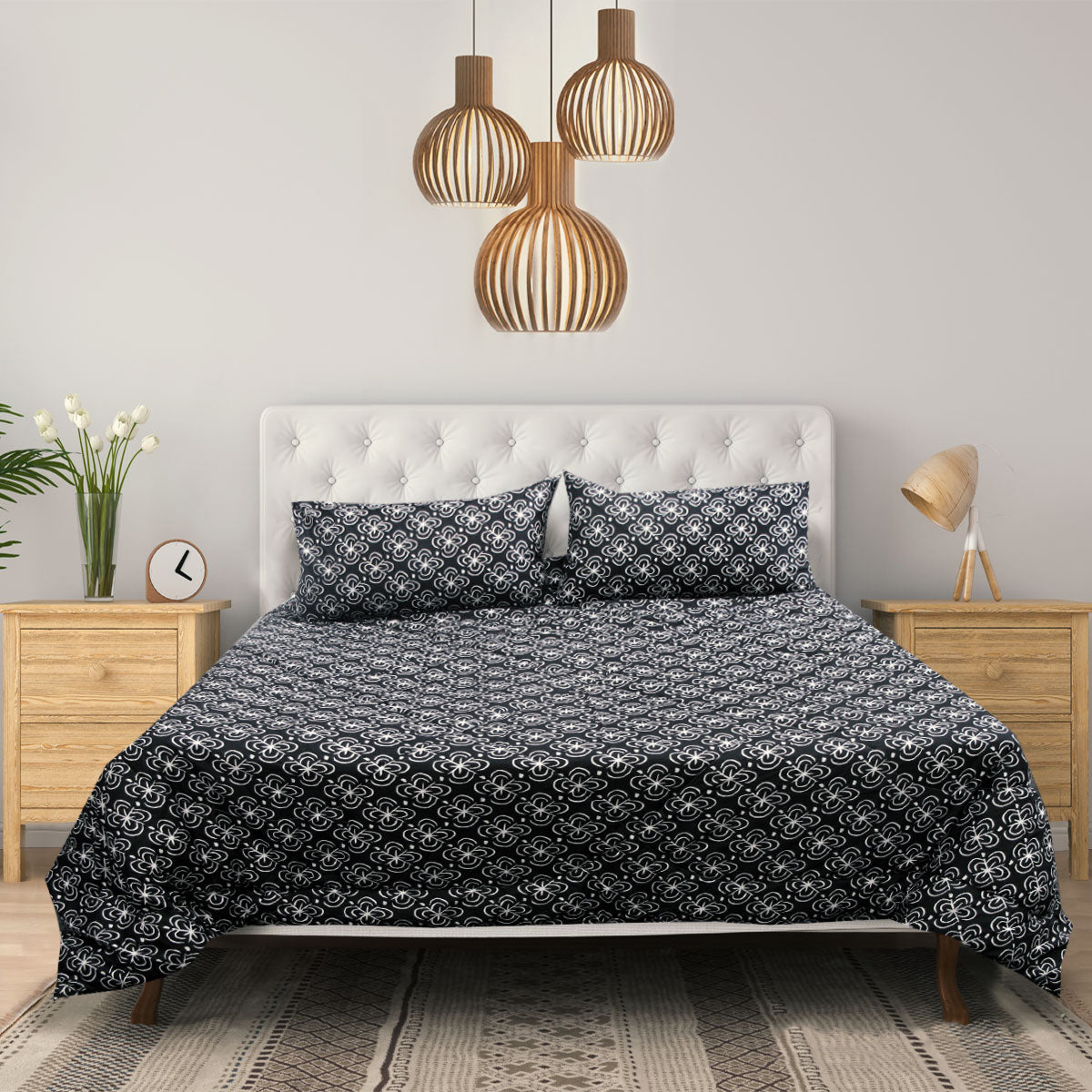 3 Pce Botanica Printed Comforter Set Rosebud Queen/King V442-ATX-COMFORTER-B5ROSEBUD-BLACK-KI