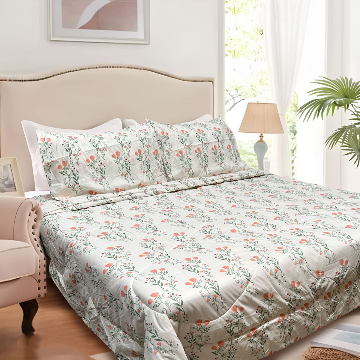 Hotel Living 3 Pce Light Weight Comforter Set Queen/King Corbett Floral Coral V442-ATX-COMFORTER-CORBETTC1-CORAL-QS
