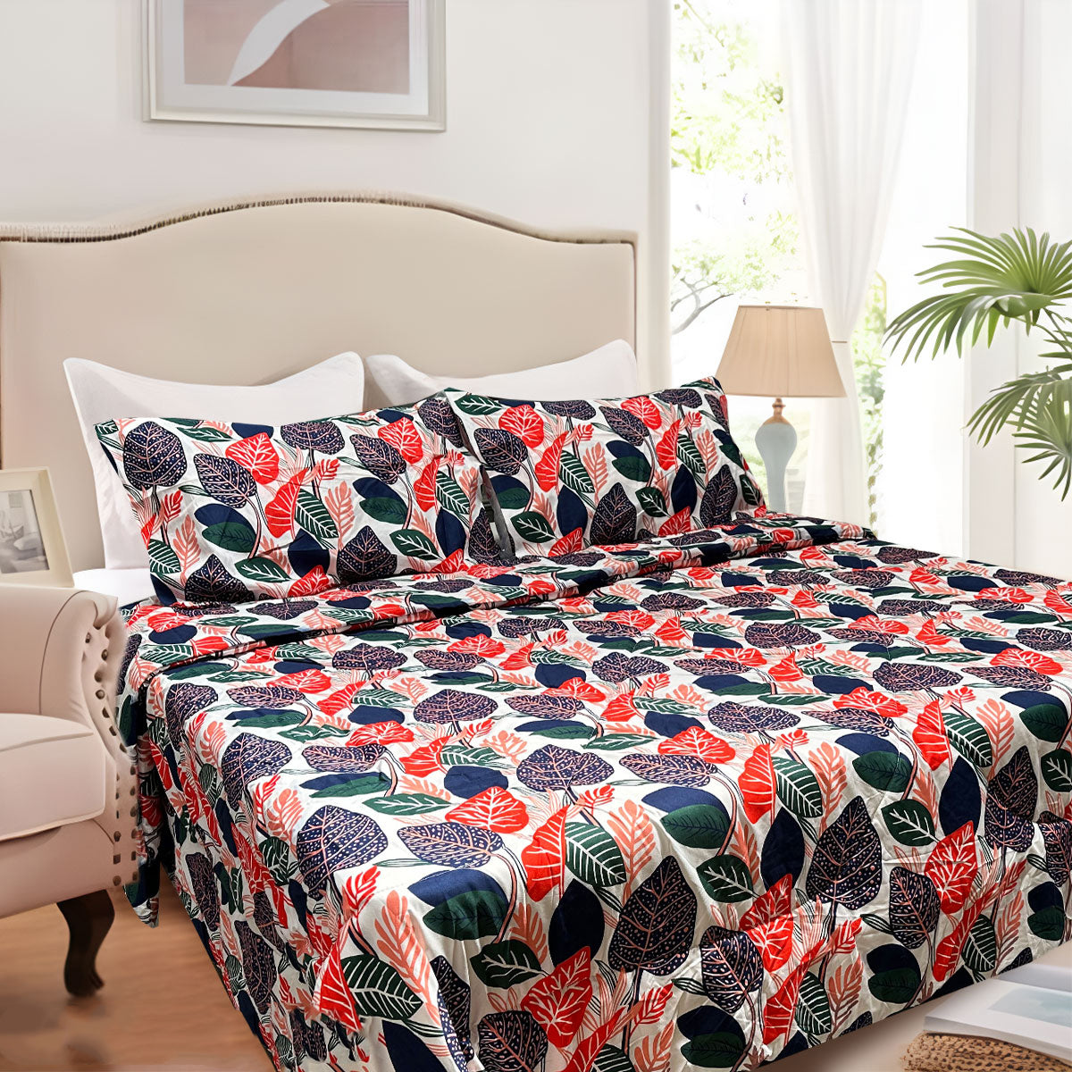 Hotel Living 3 Pce Light Weight Comforter Set Queen/King Corbett Tropical Leaves V442-ATX-COMFORTER-CORBETTC4-RED-QS