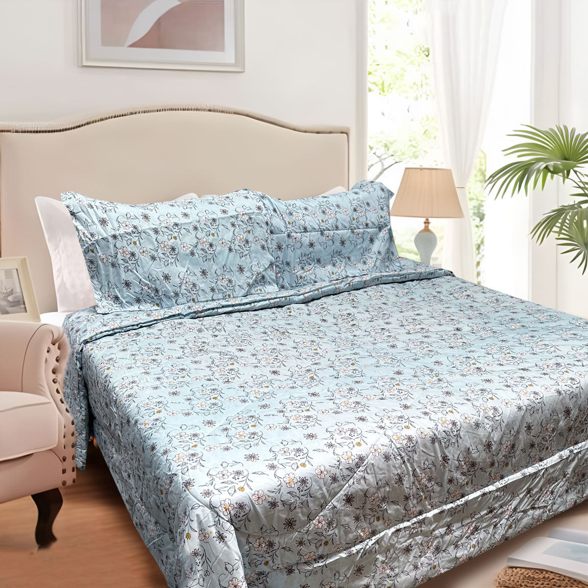 Hotel Living 3 Pce Light Weight Comforter Set Queen/King Corbett Floral Blue V442-ATX-COMFORTER-CORBETTC7-BLUE-QS