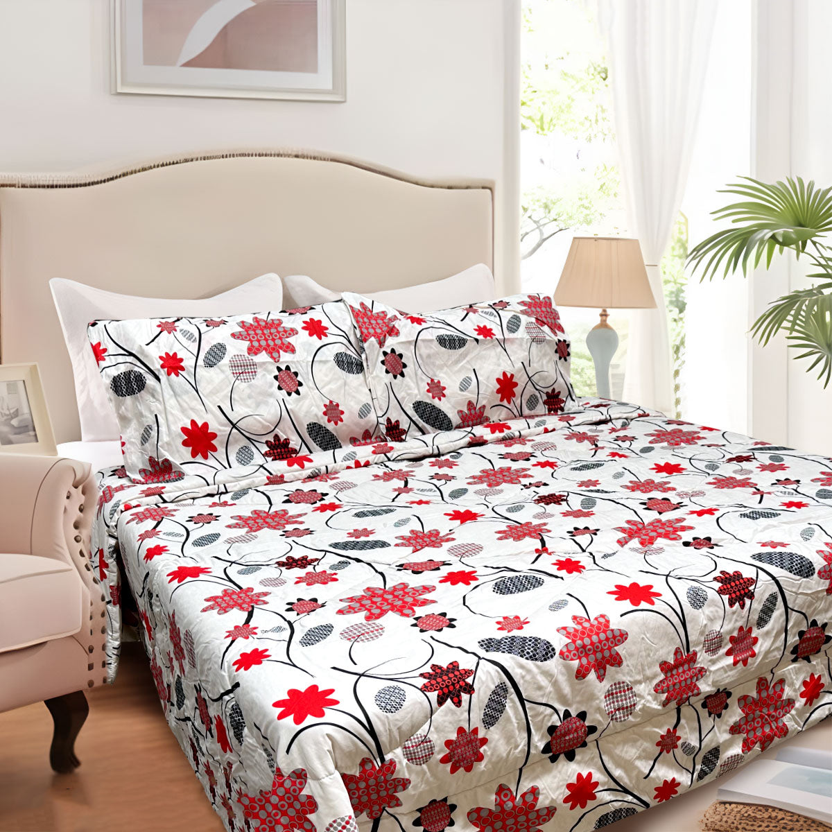 Hotel Living 3 Pce Light Weight Comforter Set Queen/King Corbett Floral Circles V442-ATX-COMFORTER-CORBETTC8-RED-QS