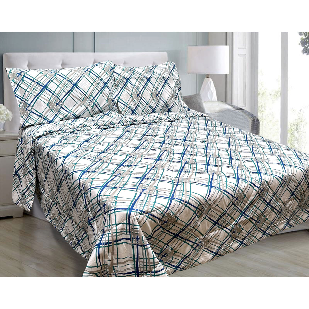 Hotel Living 3 Pce Light Weight Comforter Set Queen/King Oscar Crisscross V442-ATX-COMFORTER-OSCARO2-GREEN-QS