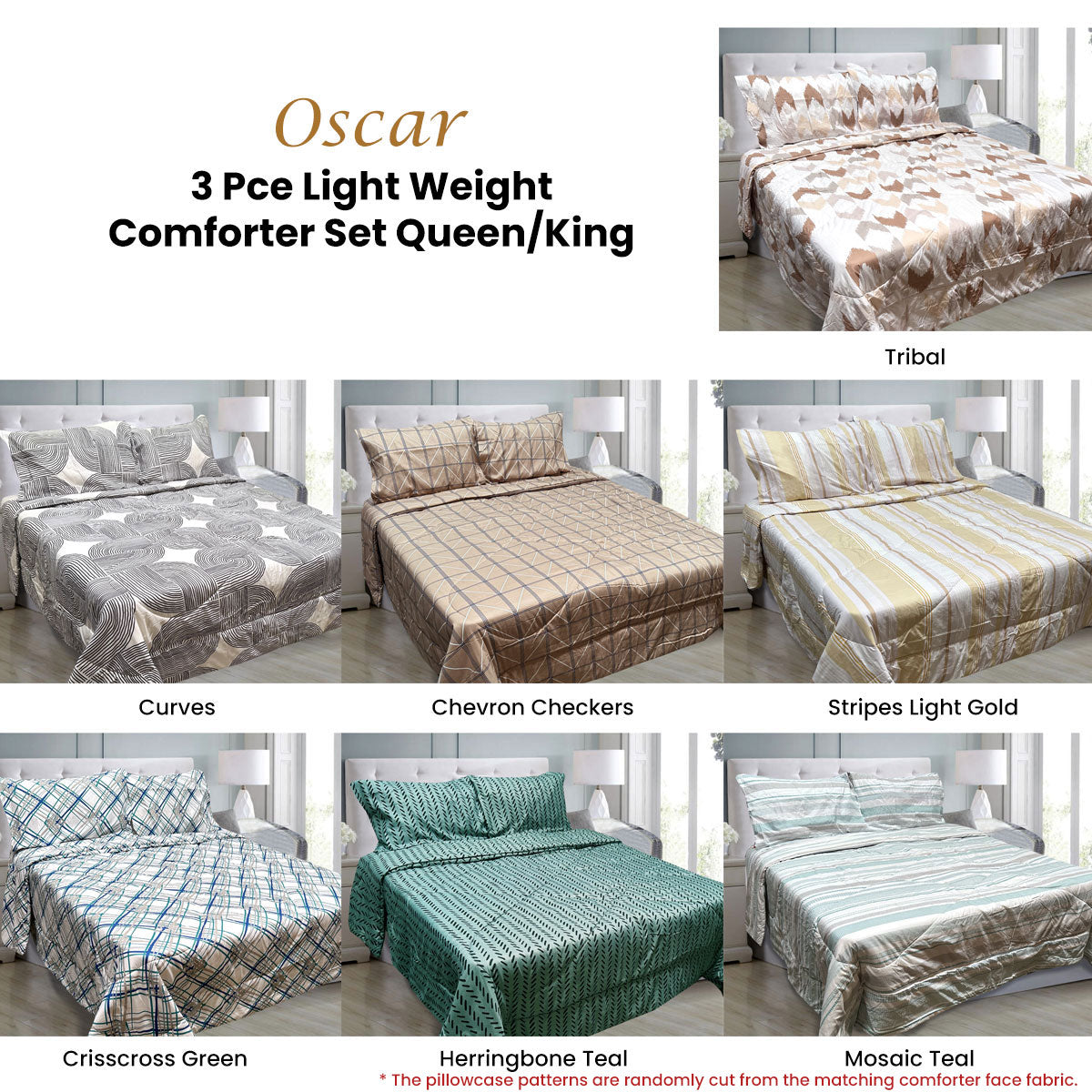 Hotel Living 3 Pce Light Weight Comforter Set Queen/King Oscar Crisscross V442-ATX-COMFORTER-OSCARO2-GREEN-QS