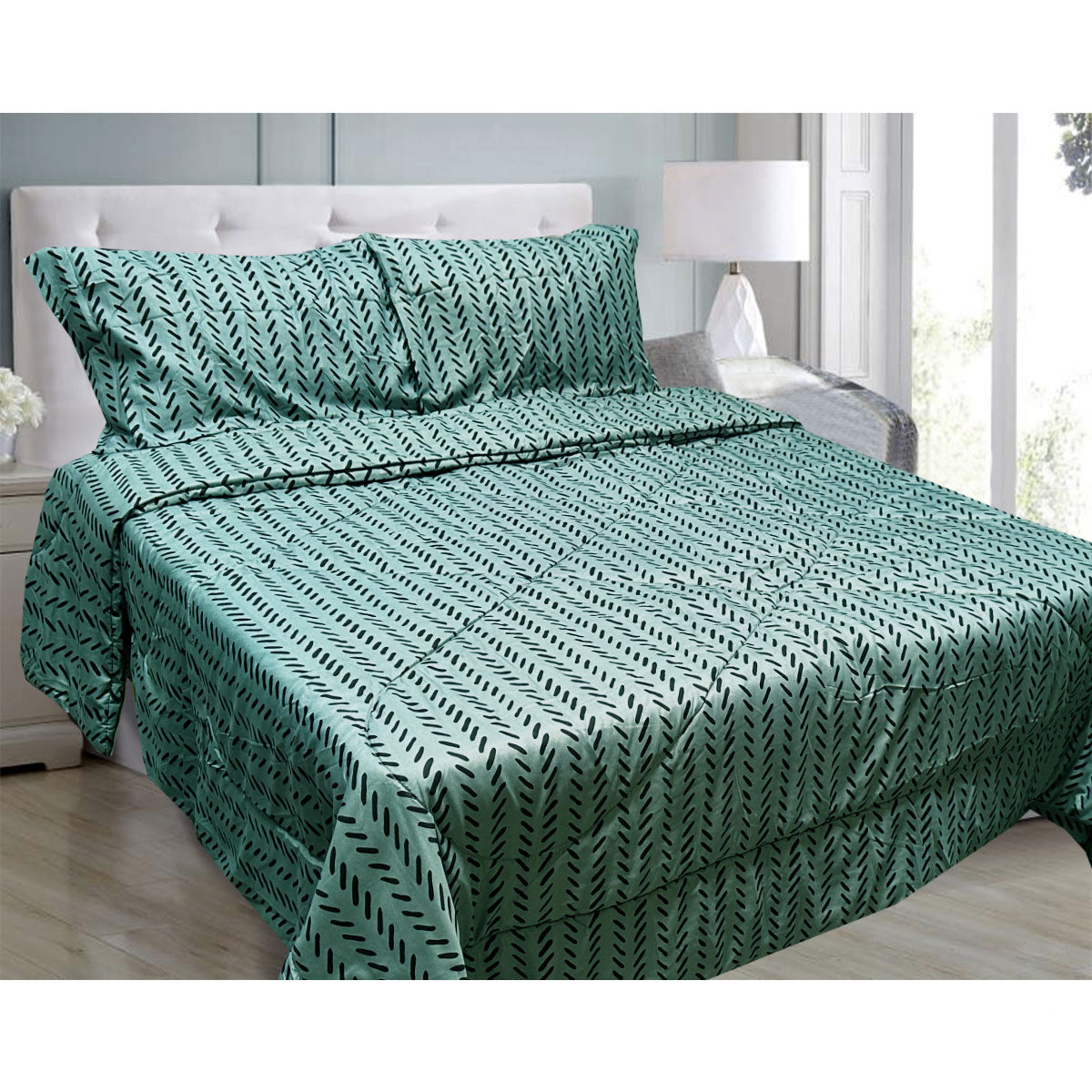 Hotel Living 3 Pce Light Weight Comforter Set Queen/King Oscar Herringbone V442-ATX-COMFORTER-OSCARO6-TEAL-QS