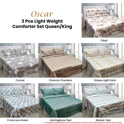 Hotel Living 3 Pce Light Weight Comforter Set Queen/King Oscar Herringbone V442-ATX-COMFORTER-OSCARO6-TEAL-QS