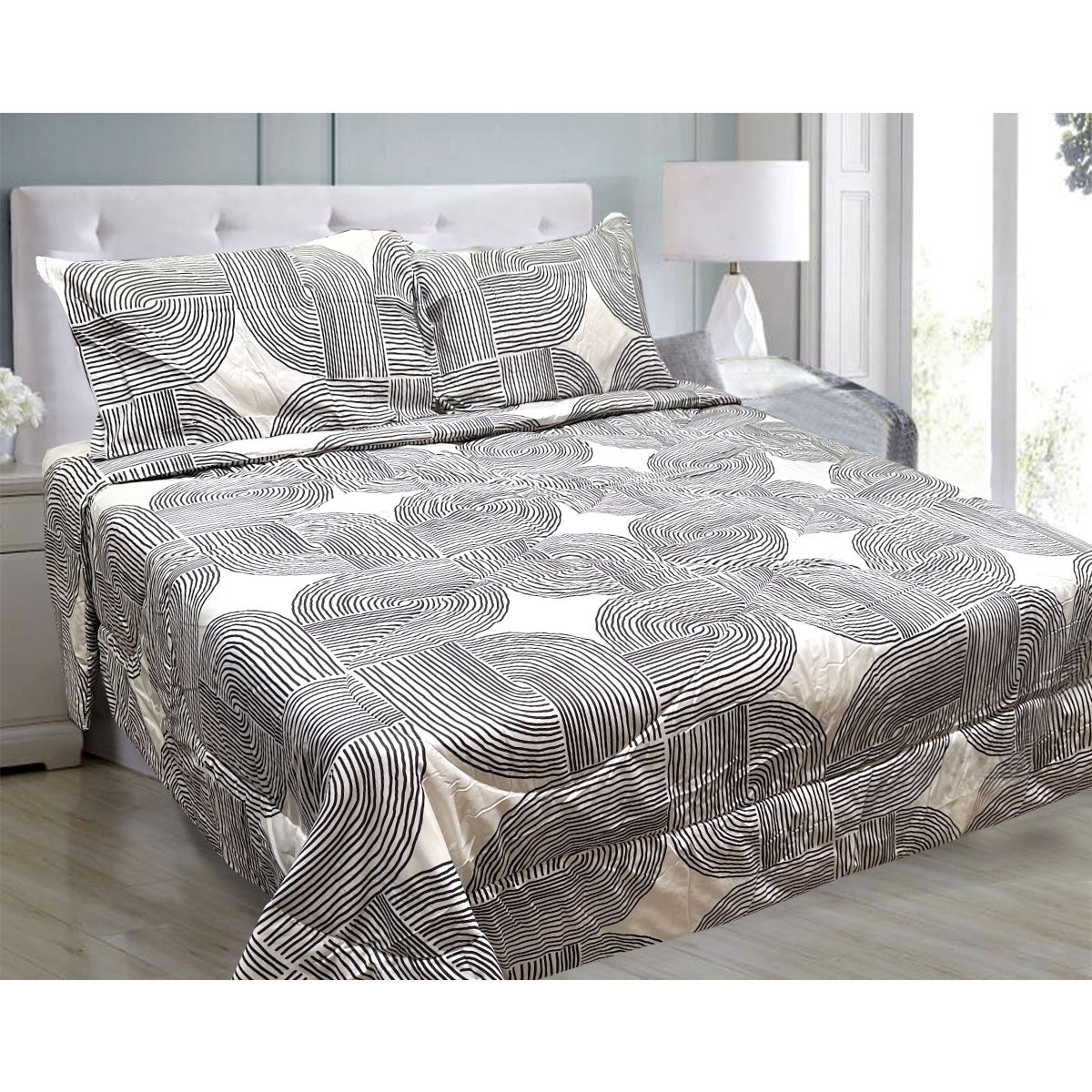 Hotel Living 3 Pce Light Weight Comforter Set Queen/King Oscar Curves V442-ATX-COMFORTER-OSCARO7-CHARCOAL-QS