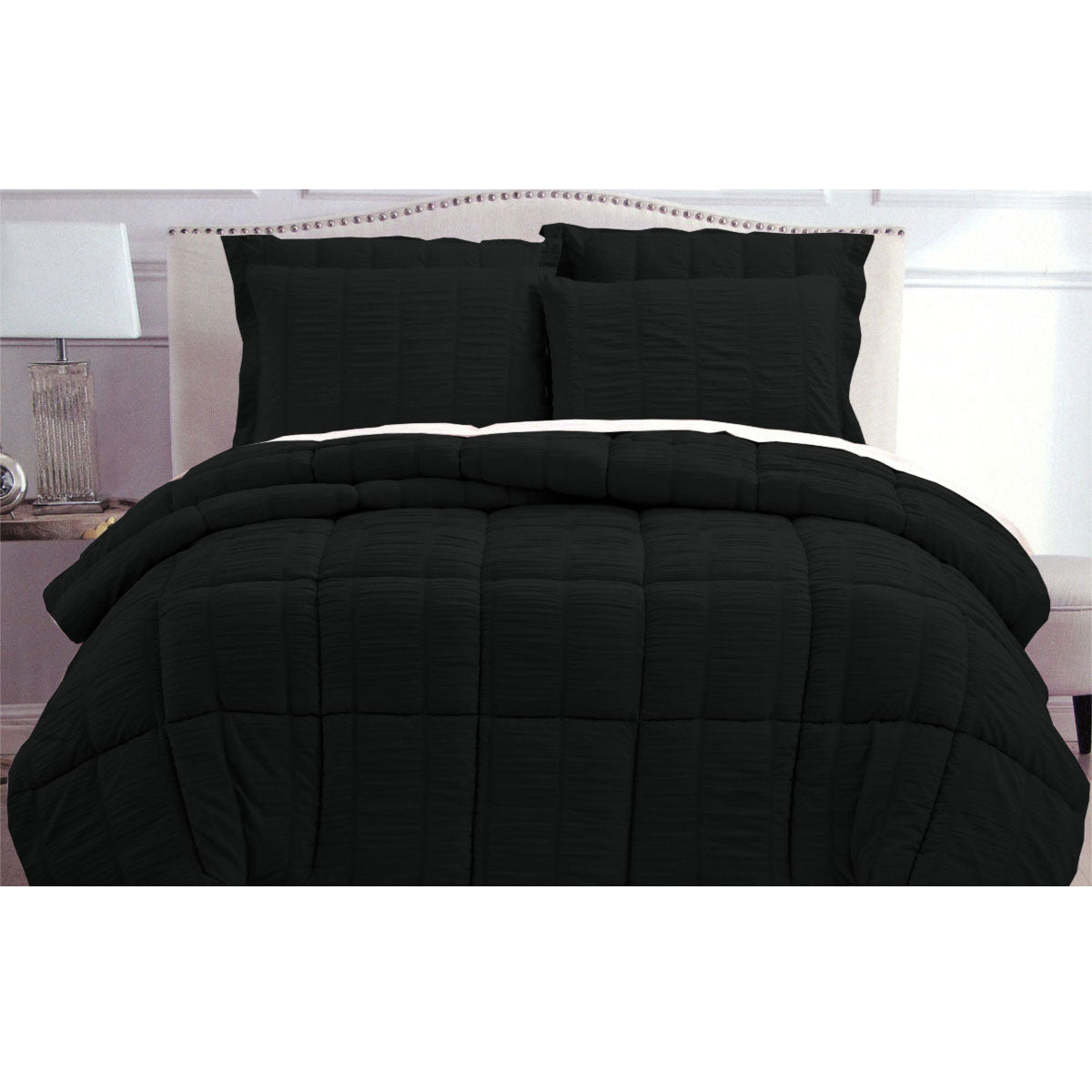 Hotel Living Seersucker Comforter Set Queen Black V442-ATX-COMFORTER-SEERSUCKER-BLACK-QS