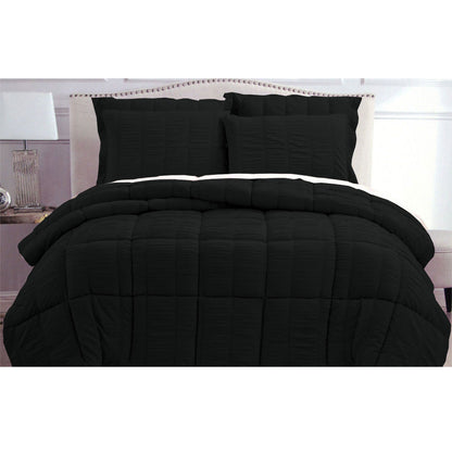Hotel Living Seersucker Comforter Set Queen Black V442-ATX-COMFORTER-SEERSUCKER-BLACK-QS