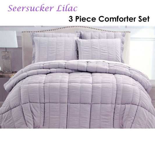 Hotel Living 3 Piece Seersucker Comforter Set Queen Lilac V442-ATX-COMFORTER-SEERSUCKER-LILAC-QS