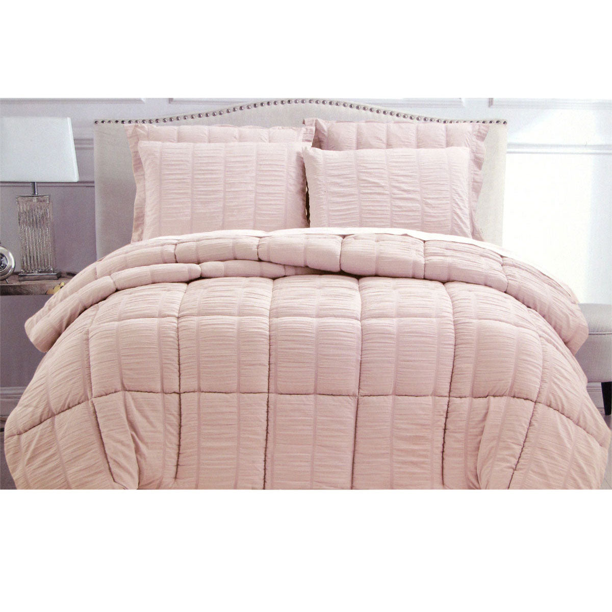 Seersucker Comforter Set Queen Light Pink V442-ATX-COMFORTER-SEERSUCKER-PINK-QS
