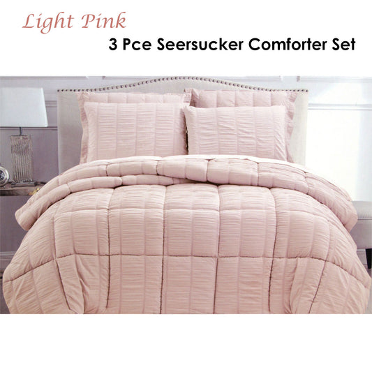 Seersucker Comforter Set Queen Light Pink V442-ATX-COMFORTER-SEERSUCKER-PINK-QS