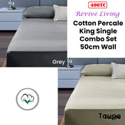 400TC Cotton Percale King Single Combo Set 50cm Wall Grey V442-ATX-FITTEDSS-400TCCOTTON-GREY-KS