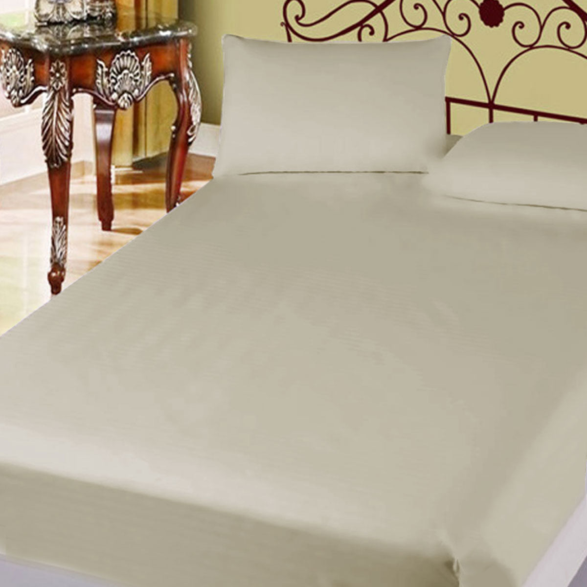 400TC Cotton Percale Super Queen Combo Set 50cm Wall Taupe V442-ATX-FITTEDSS-400TCCOTTON-TAUPE-SQ