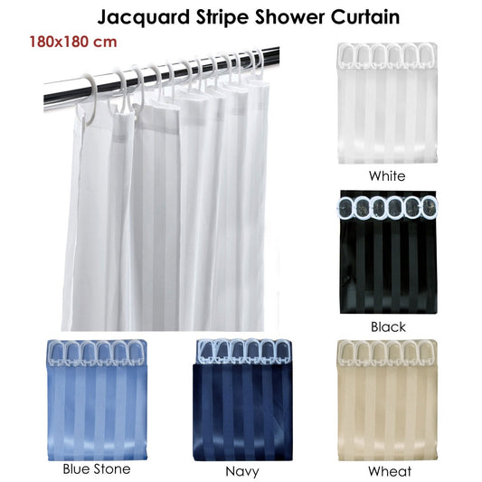 Jacquard Stripe Shower Curtain Blue Stone V442-ATX-MISC-STRIPESHOWERCURTAIN-BLUE-SQ
