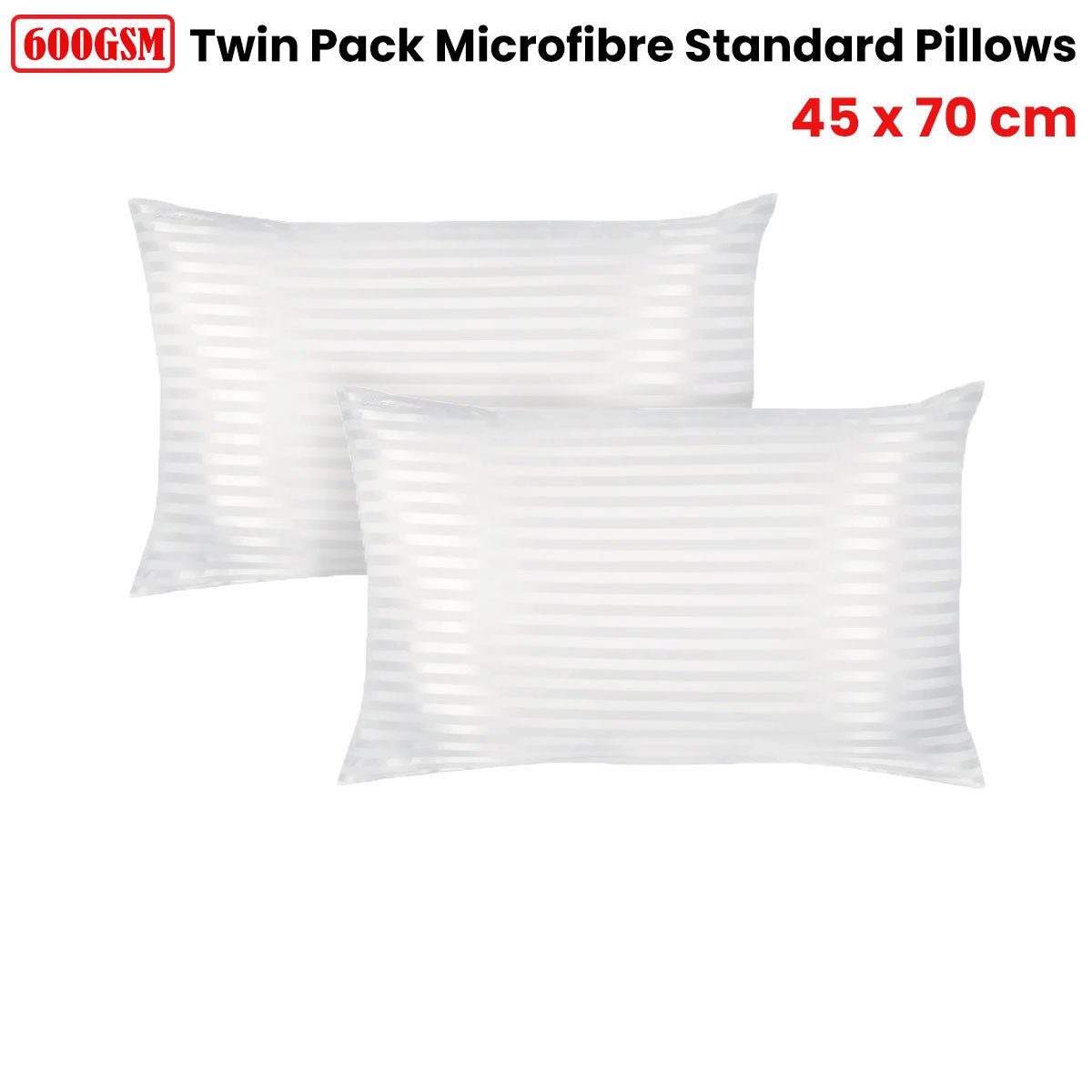 600GSM Twin Pack Microfibre Standard Pillows 45 x 70 cm V442-ATX-PILLOW-600GSMTWIN-WHITE-ST