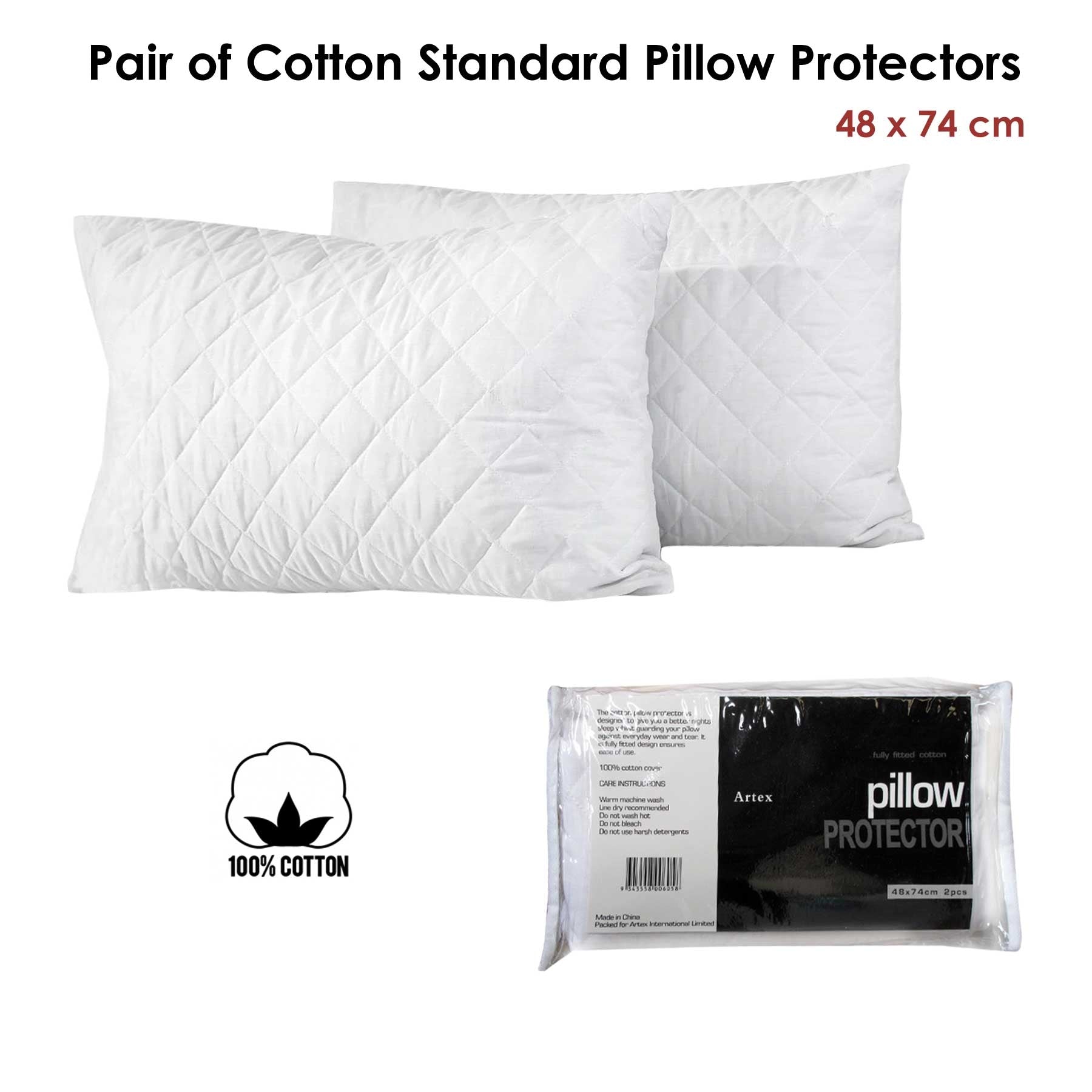Artex Pair of Cotton Standard Pillow Protectors V442-ATX-PILLOWP-PAIRCOTTON-WHITE-ST