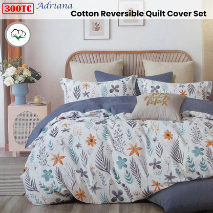 300TC Adriana Reversible Cotton Quilt Cover Set Queen V442-ATX-QUILTCS-300TCADRIANA-MULTI-QS