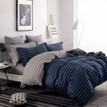 300TC Brian Navy Striped Reversible Cotton Quilt Cover Set Queen V442-ATX-QUILTCS-300TCBRIAN-NAVY-QS