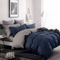 300TC Brian Navy Striped Reversible Cotton Quilt Cover Set Queen V442-ATX-QUILTCS-300TCBRIAN-NAVY-QS
