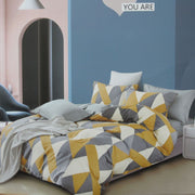 300TC Geo Mustard Reversible Cotton Geometric Quilt Cover Set Queen V442-ATX-QUILTCS-300TCGEO-MUSTARD-QS