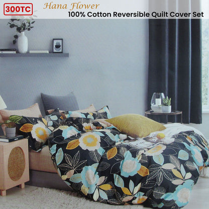 300TC Hana Flower Multi Reversible Cotton Floral Quilt Cover Set Double V442-ATX-QUILTCS-300TCHANAFLOWER-MULTI-DS