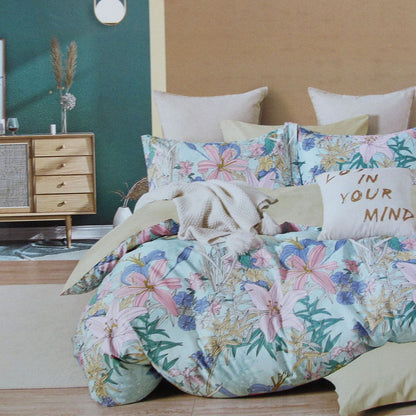 300TC Lily Flowers Multi Reversible Cotton Floral Quilt Cover Set Queen V442-ATX-QUILTCS-300TCLILYFLOWERS-MULTI-QS