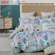 300TC Lily Flowers Multi Reversible Cotton Floral Quilt Cover Set Queen V442-ATX-QUILTCS-300TCLILYFLOWERS-MULTI-QS