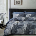300TC Palm Leaf Blue Reversible Cotton Quilt Cover Set Queen V442-ATX-QUILTCS-300TCPALMLEAF-BLUE-QS