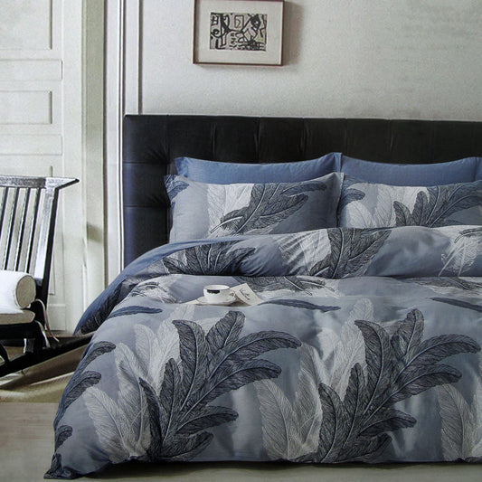 300TC Palm Leaf Blue Reversible Cotton Quilt Cover Set Queen V442-ATX-QUILTCS-300TCPALMLEAF-BLUE-QS