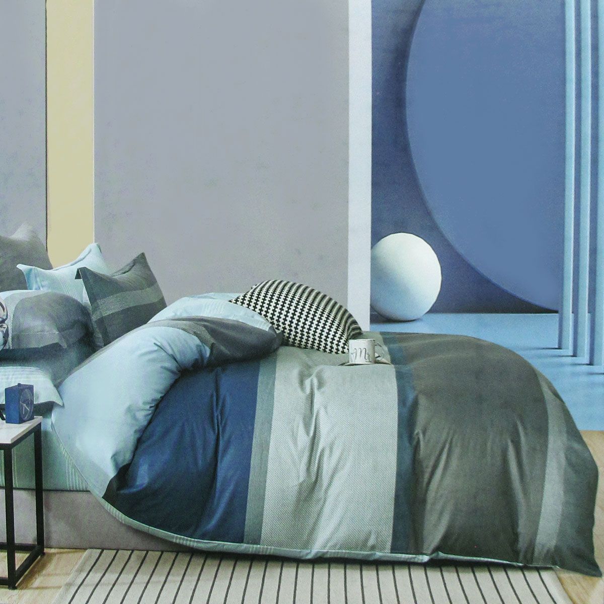 300TC Simon Teal Reversible Cotton Stripes Quilt Cover Set Queen V442-ATX-QUILTCS-300TCSIMON-TEAL-QS