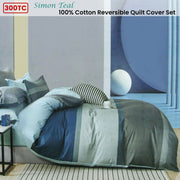 300TC Simon Teal Reversible Cotton Stripes Quilt Cover Set Queen V442-ATX-QUILTCS-300TCSIMON-TEAL-QS