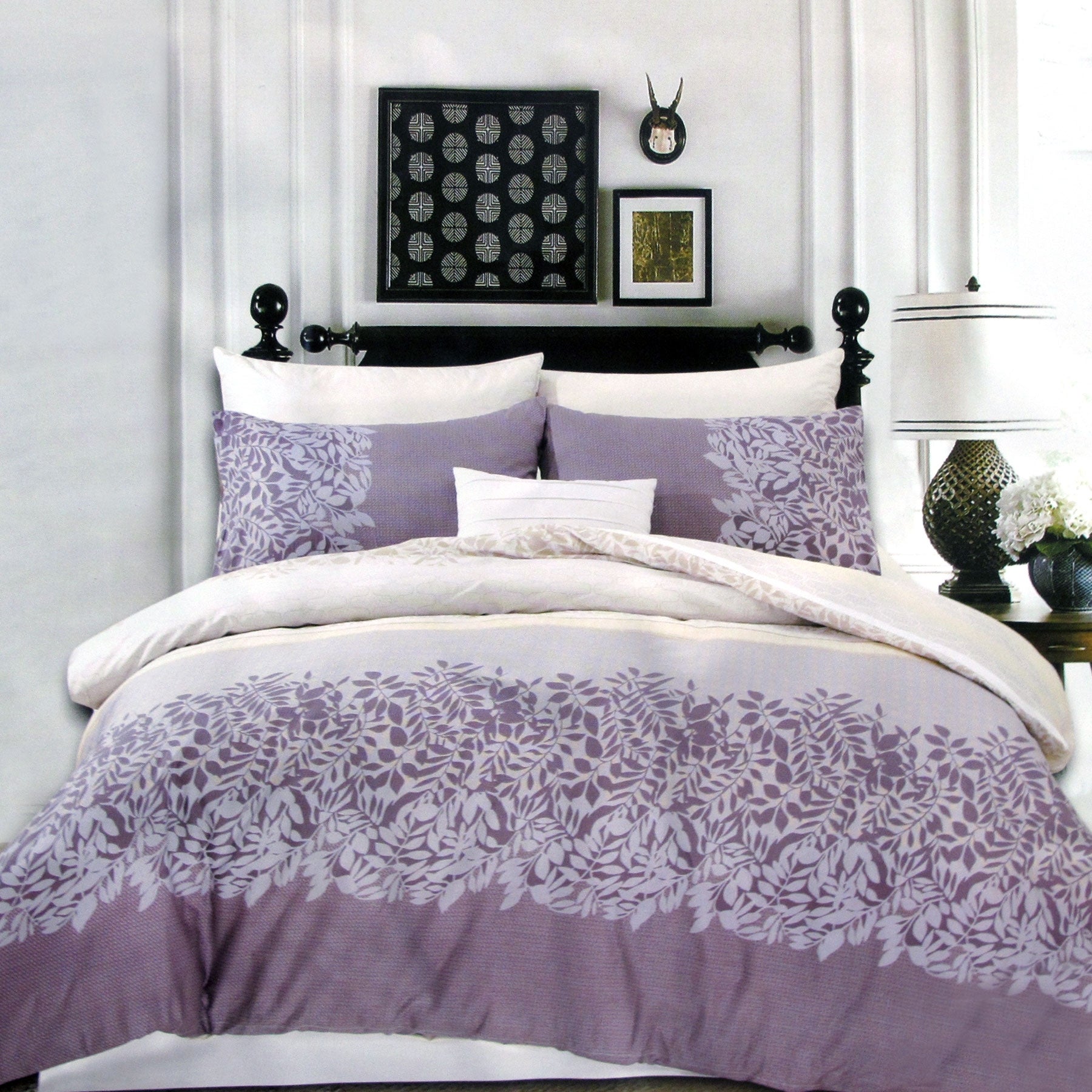 250TC Cotton Reversible Quilt Cover Set Alice's Garden Queen V442-ATX-QUILTCS-ALICESGARDEN-MAUVE-QS
