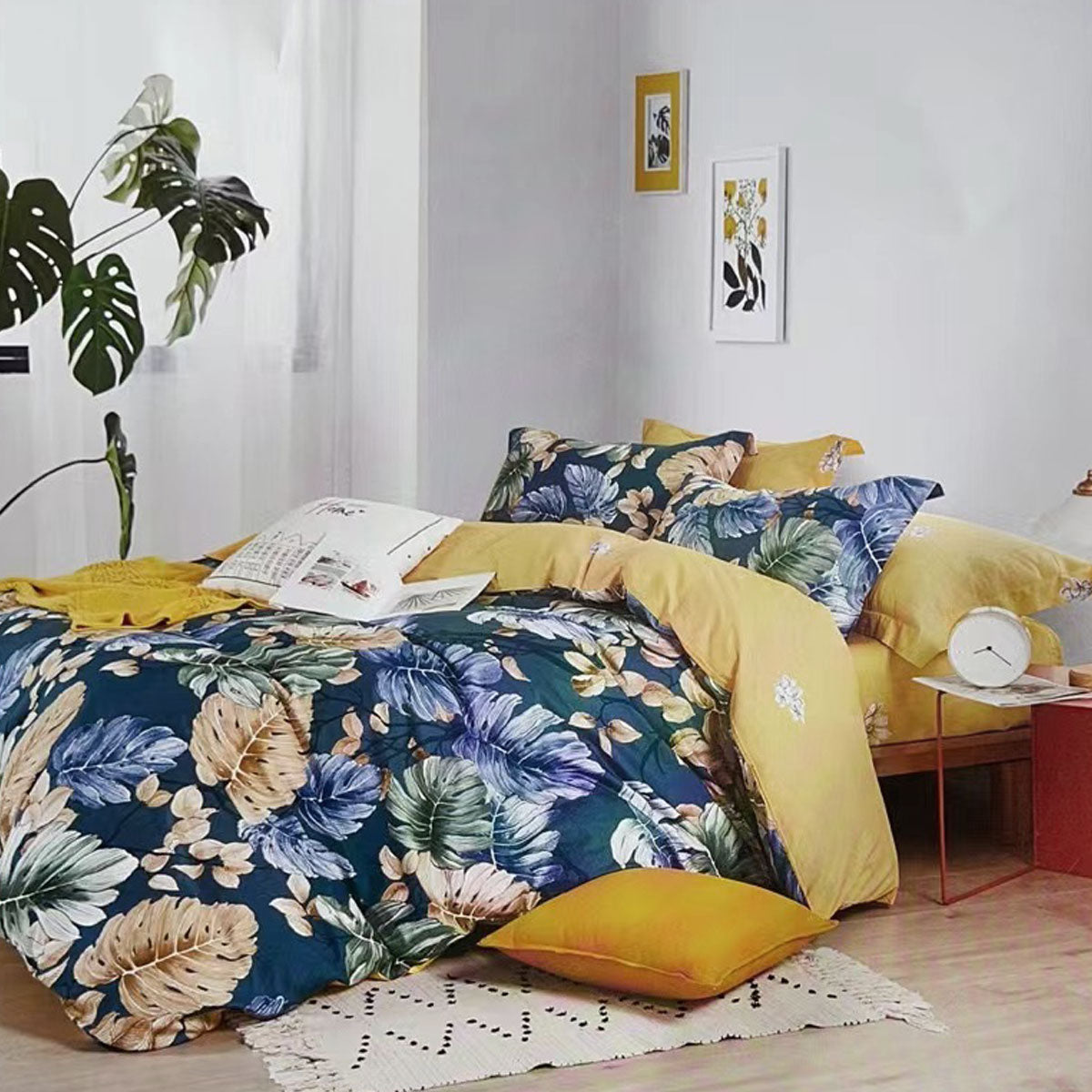Botanical House 100% Cotton Reversible Quilt Cover Set King V442-ATX-QUILTCS-BOTANICALHOUSE-TEAL-KI