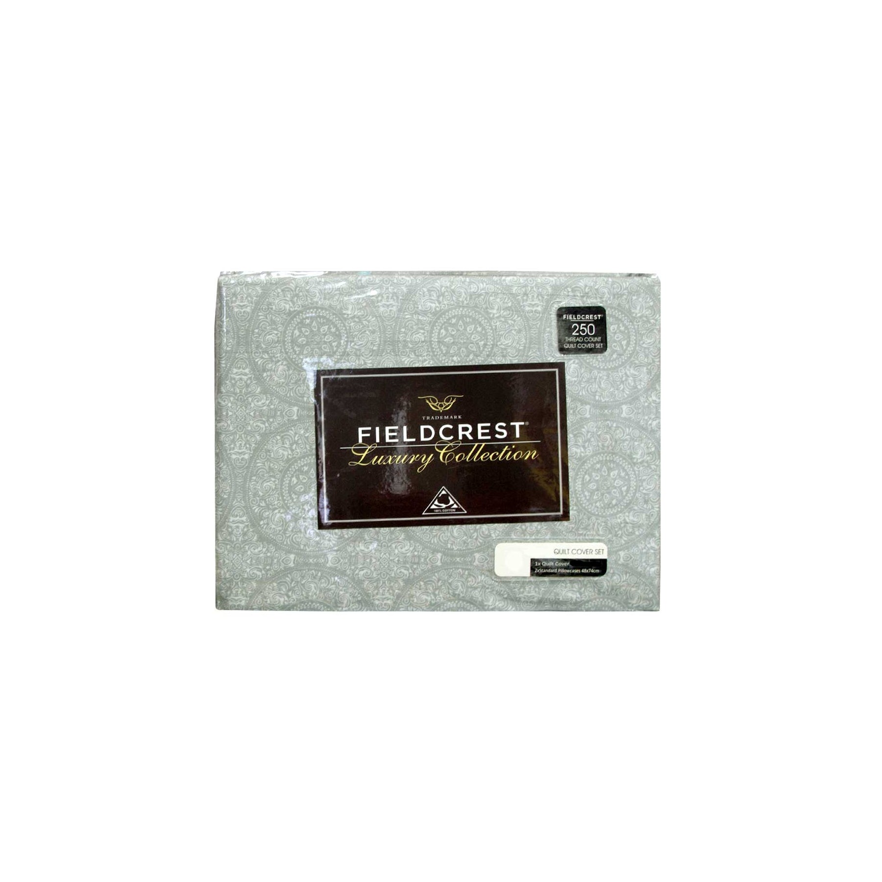 Fieldcrest Cotton Reversible Mandala Silver Quilt Cover Set Queen