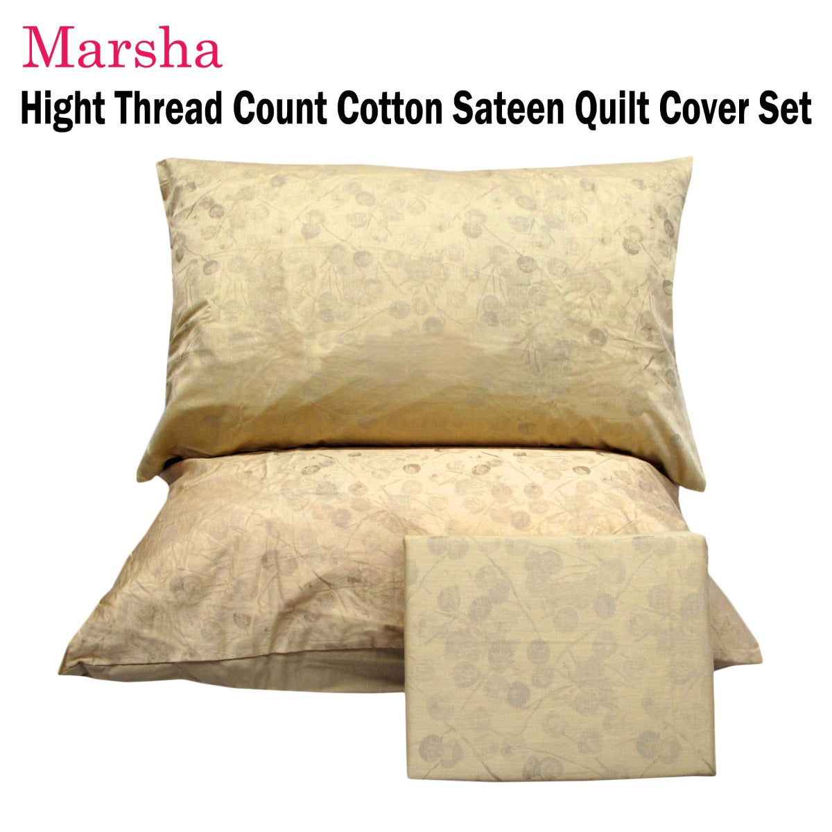 Marsha High Thread Count Cotton Quilt Cover Set Double V442-ATX-QUILTCS-MARSHA-LATTE-DS
