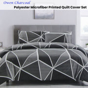 Artex Owen Charcoal Quilt Cover Set Geometric Pattern Reversible Printed Microfiber Polyester Queen V442-ATX-QUILTCS-OWEN-CHARCOAL-QS
