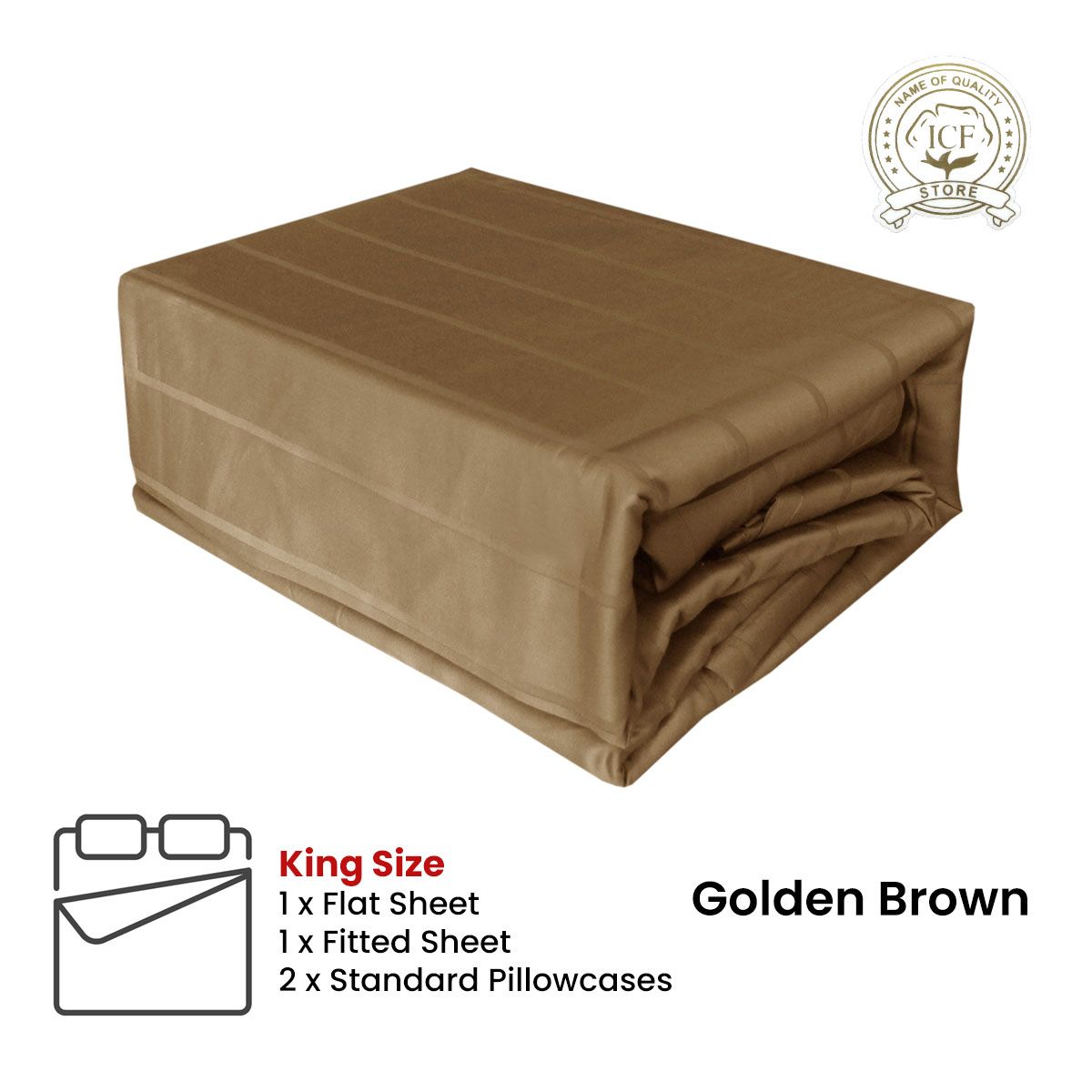 Golden Brown 800TC Luxury Cotton Self-Stripe Sheet Set King 40 cm Wall King V442-ATX-SHEETS-800TCSELFSTRIPE-GBROWN-KI