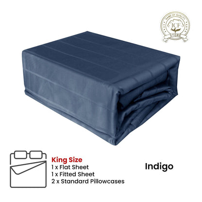 Indigo 800TC Luxury Cotton Self-Stripe Sheet Set King 40 cm Wall King V442-ATX-SHEETS-800TCSELFSTRIPE-INDIGO-KI