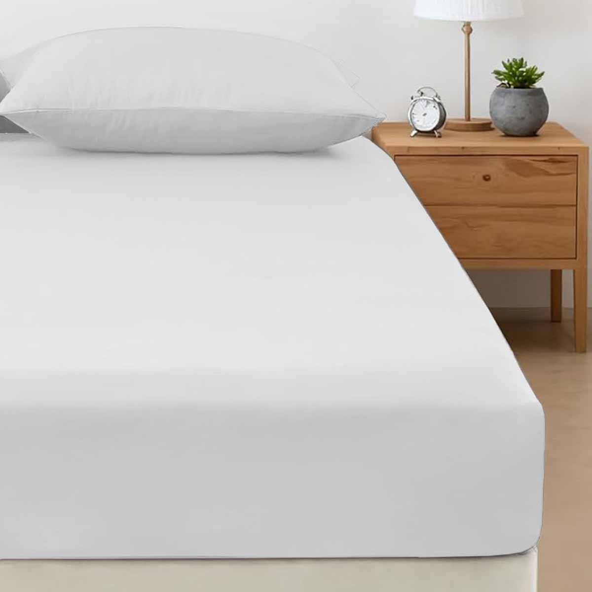 400TC Bamboo Cotton Fitted Sheet with Pillowcase Set Long Single Size 40cm Wall White V442-ATX-SHEETS-BAMBOOCOTTON400TC-WHITE-LS
