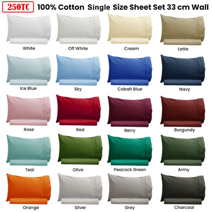 Artex 250TC 100% Cotton Sheet Set Single Off White V442-ATX-SHEETS-COTTON250TC-OFFWHITE-SB