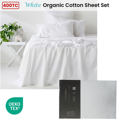400TC Organic Cotton Premium White Sheet Set Long-Staple Commercial-Grade Durability Double V442-ATX-SHEETS-ORGANICCOTTON400TC-WHITE-DS
