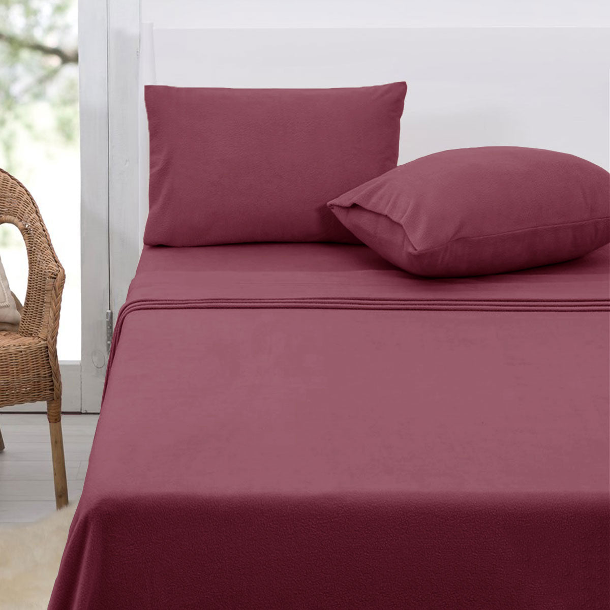 Polar Fleece Sheet Set Double 30cm Wall Rosewood V442-ATX-SHEETS-POLARFLEECE-ROSEWOOD-DS
